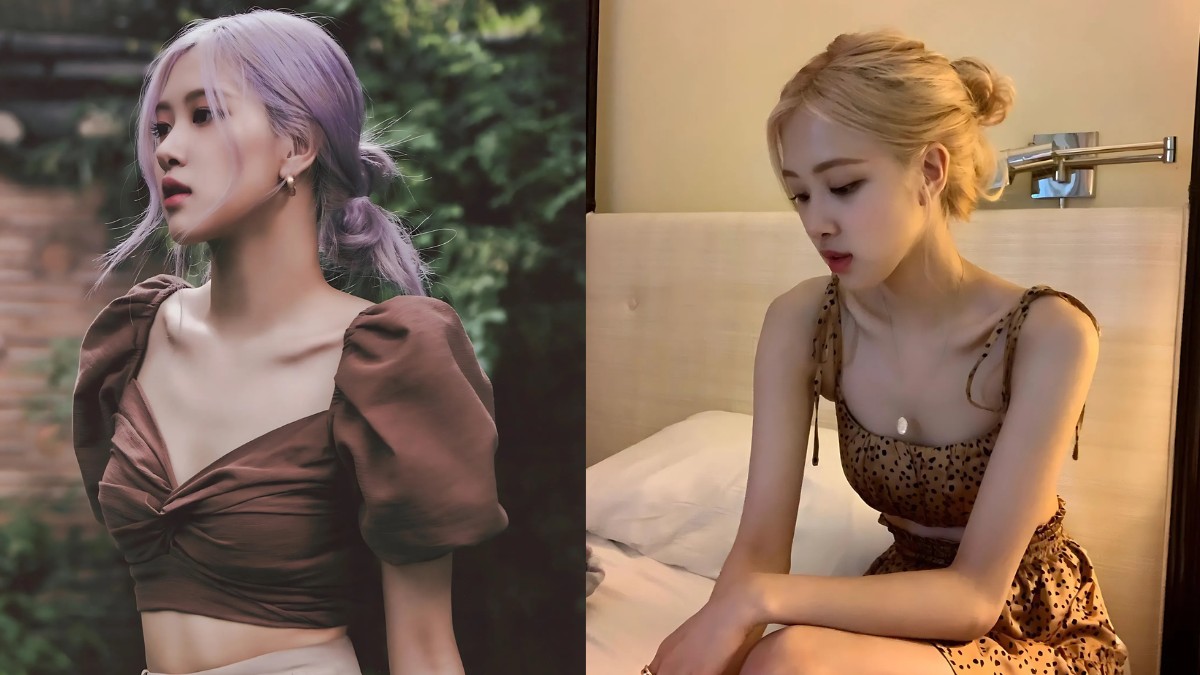 toc-rose-5 Hình ảnh ghép hai người phụ nữ, một người ngoài trời với tóc tím và một người trong phòng với tóc vàng.