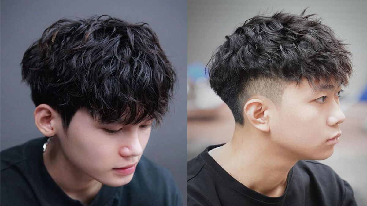 Hai hình ảnh cận cảnh của một người với kiểu tóc xoăn ngắn, một bên nhìn từ phía trước, một bên nhìn từ phía bên.