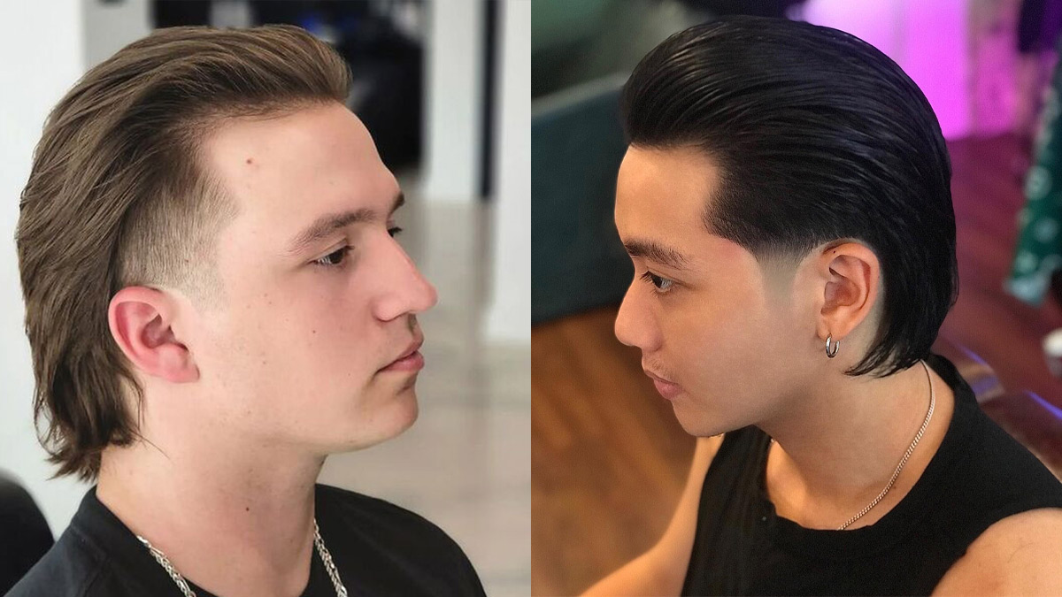 toc-slick-back-10 Hai người đang ngồi cạnh nhau, cả hai đều có kiểu tóc vuốt ngược ra sau, nhìn nghiêng.