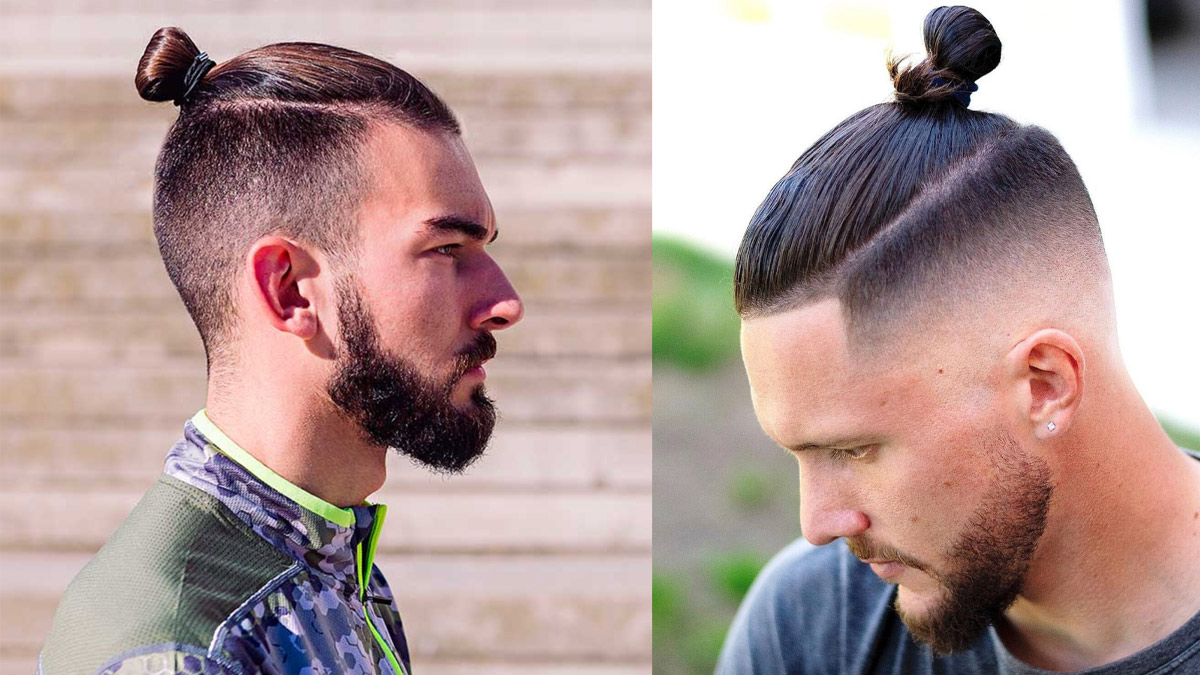 toc-slick-back-4 Hai người đàn ông với kiểu tóc búi cao và cạo sát hai bên, một người mặc áo thể thao, người kia mặc áo thun.