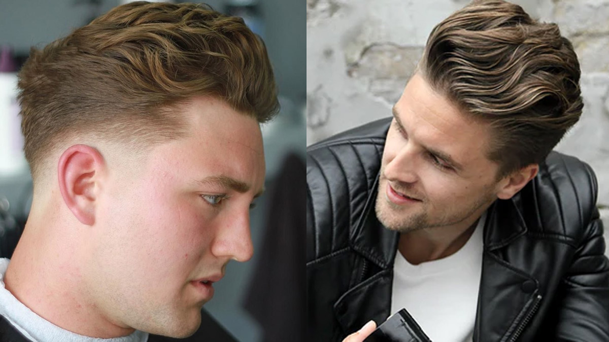 toc-slick-back-6 Hai người đàn ông với kiểu tóc undercut khác nhau, một người nhìn nghiêng và một người mặc áo da.