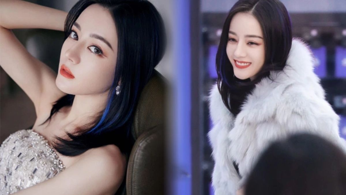 toc-uon-chu-c-13 Người phụ nữ mặc váy lấp lánh và áo lông, tạo dáng và cười tươi trong hai bức ảnh ghép cạnh nhau.