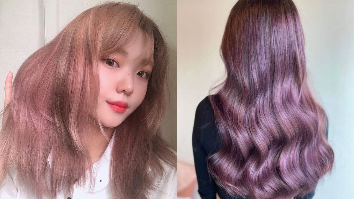 toc-vang-13 Hình ảnh hai kiểu tóc dài nhuộm màu tím hồng, một nhìn từ phía trước, một nhìn từ phía sau.