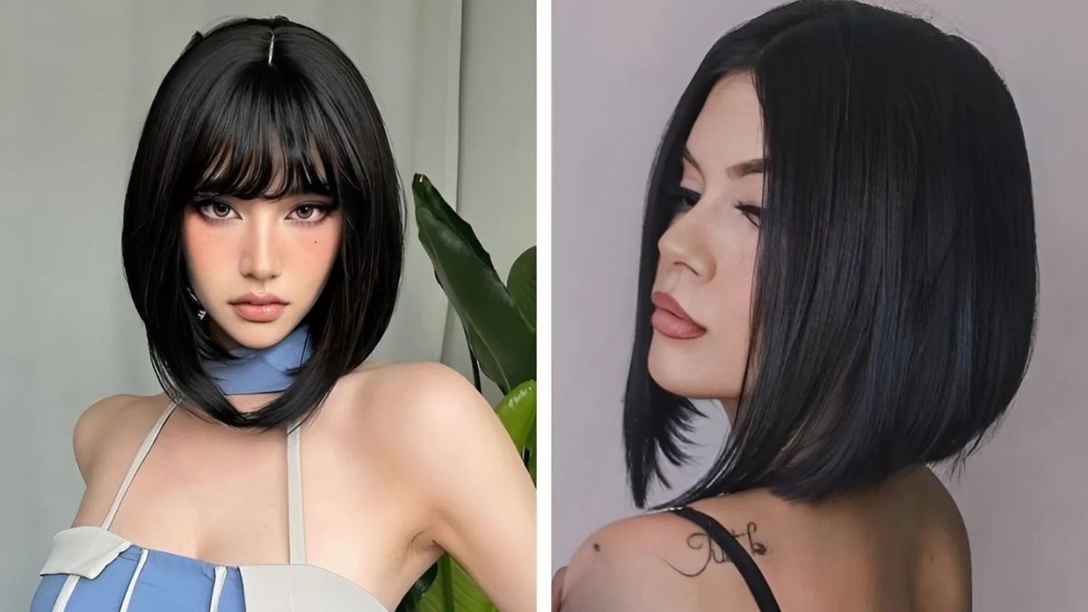 Hai người với kiểu tóc ngắn màu đen, một người nhìn thẳng và người kia quay nghiêng trong không gian trong nhà.