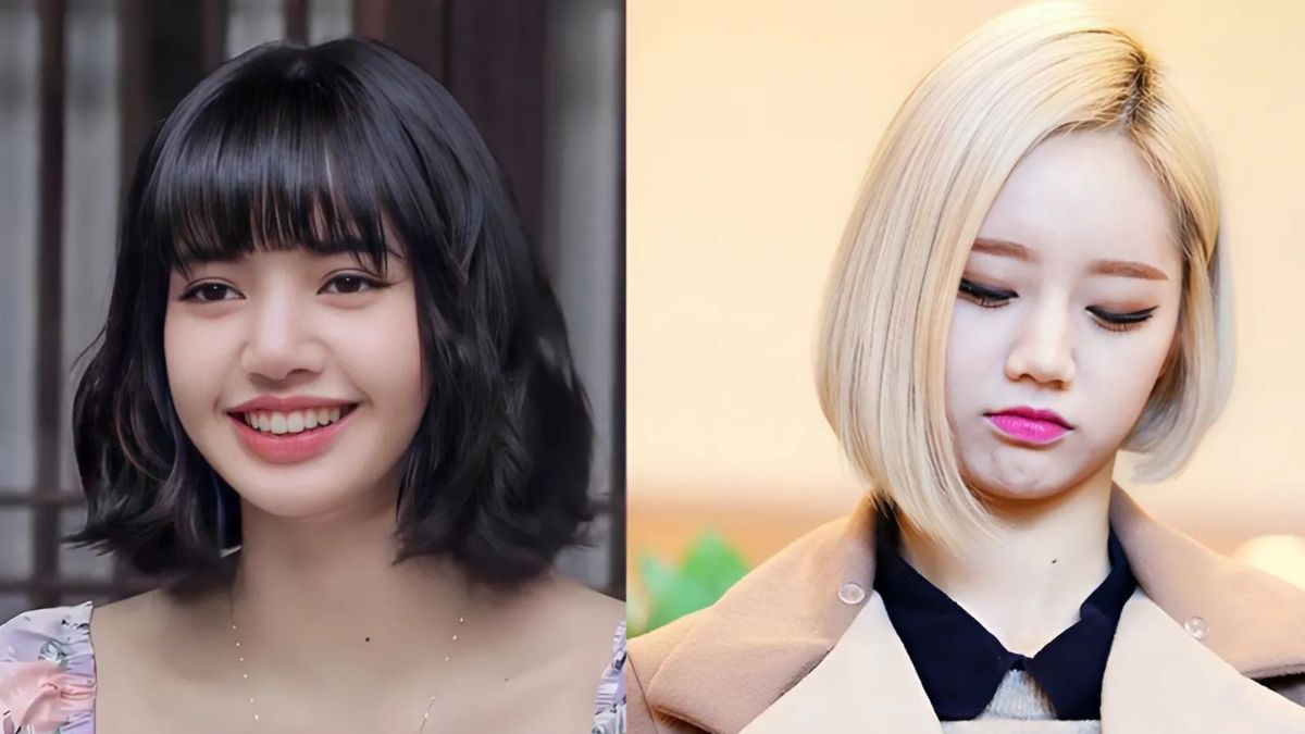 Hai người phụ nữ với phong cách tóc khác nhau; một người cười tươi, người kia có biểu cảm buồn.