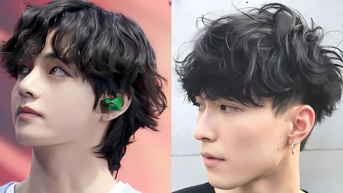 toc-wavy-3 Hai người với kiểu tóc xoăn ngắn, nhìn về hai hướng khác nhau, một người đeo tai nghe màu xanh.
