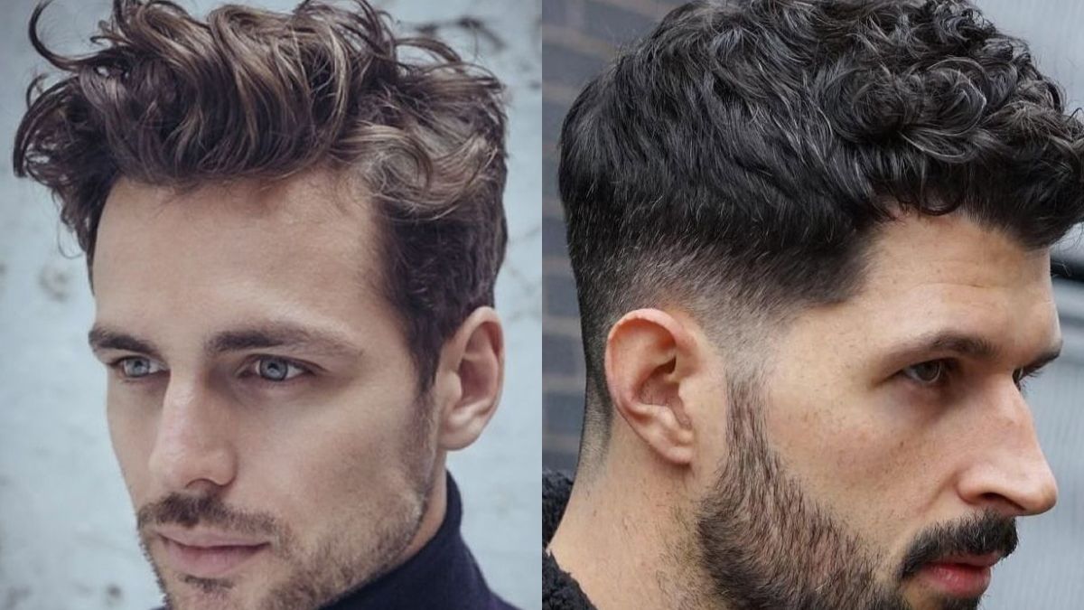 toc-wavy-7 Hai người đàn ông với kiểu tóc khác nhau, một người tóc xoăn dài và một người tóc ngắn gọn gàng.