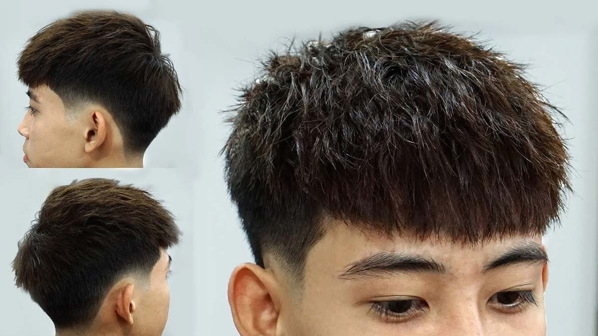Kiểu tóc ngắn tỉa gọn ở hai bên và phía sau, tóc trên đỉnh đầu để dài hơn, tạo kiểu tự nhiên.