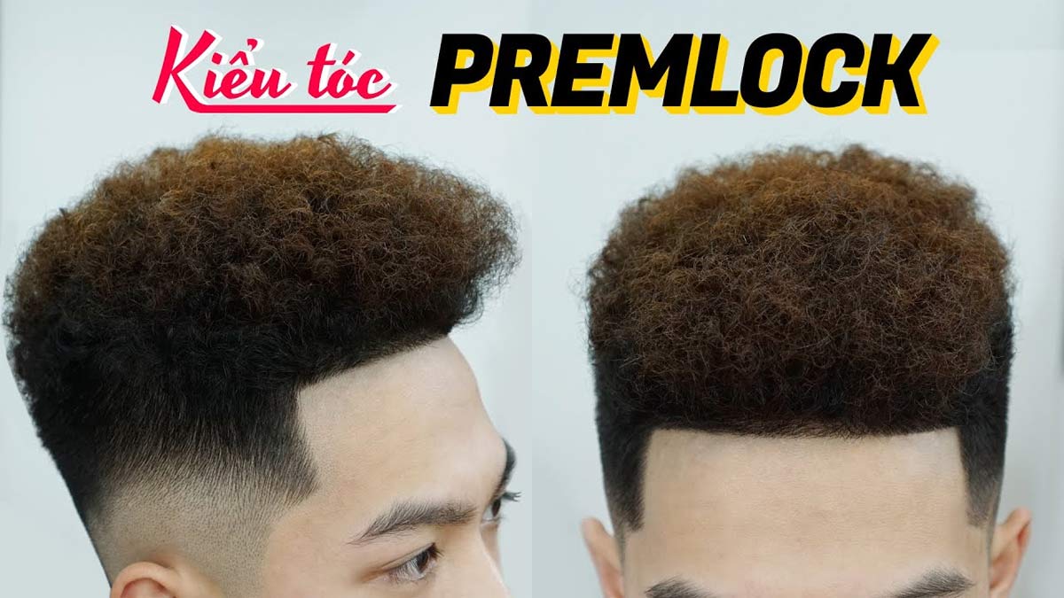 Kiểu tóc xoăn ngắn với phần trên bồng bềnh và hai bên cạo sát, hiển thị từ hai góc độ khác nhau.