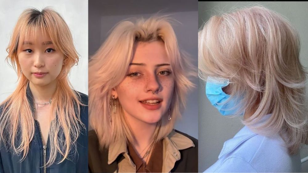 wolf-cut-11 Ba kiểu tóc mullet khác nhau trên ba người, mỗi người có màu tóc và phong cách riêng biệt.